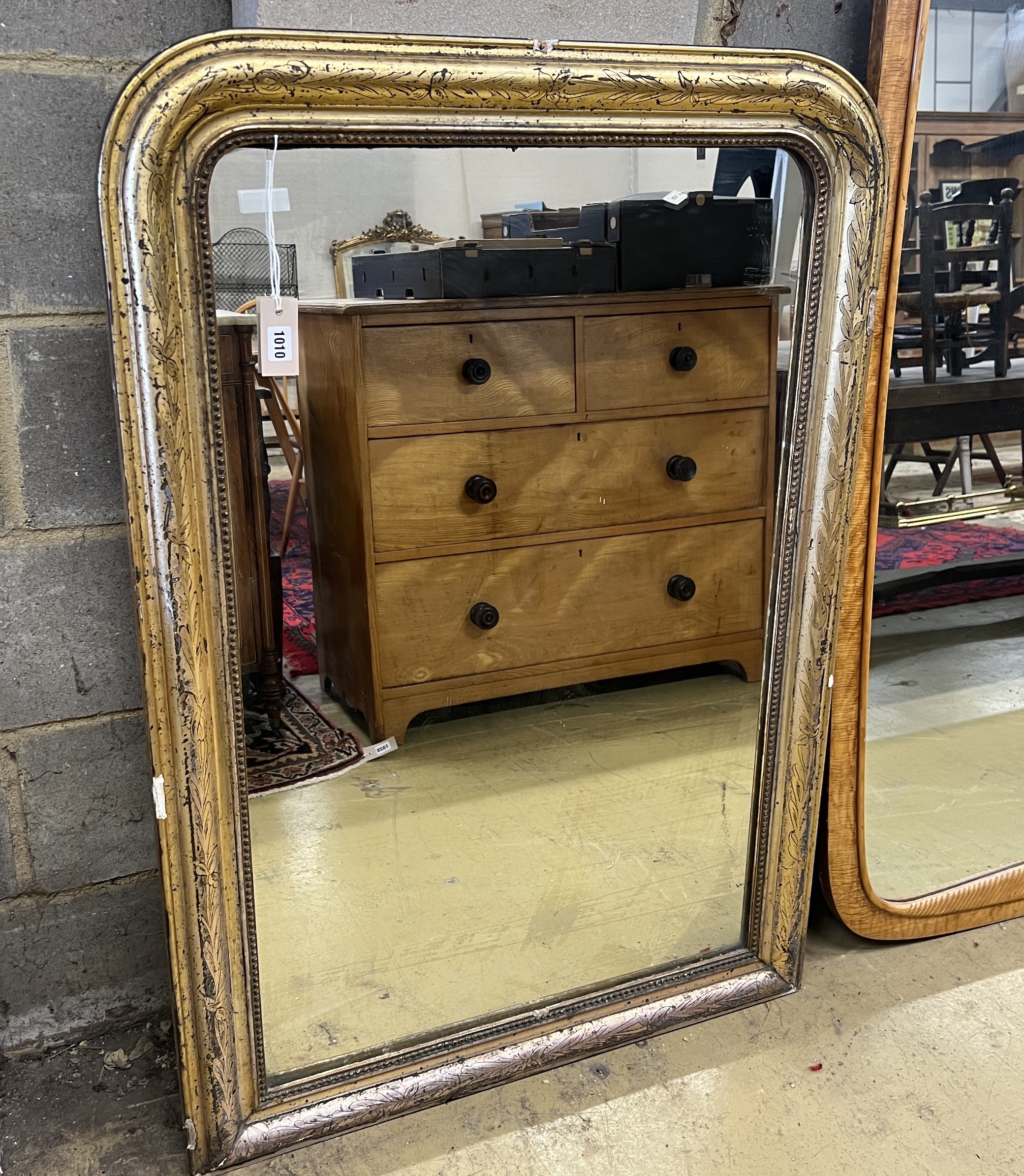 A 19th century French giltwood overmantel mirror, width 84cm, height 120cm